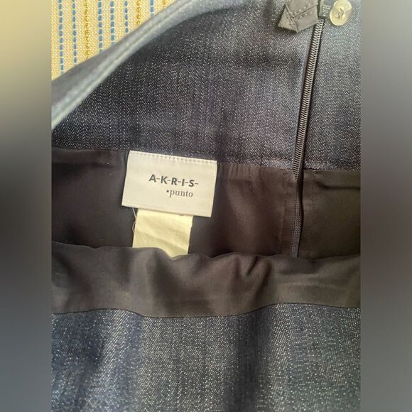 Akris Punto Pencil Skirt Size 6 Denim Dark Blue Lined Pocket - Picture 4 of 16
